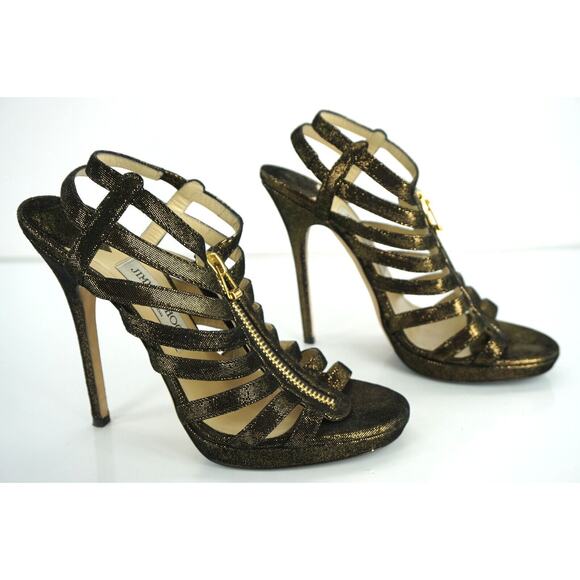 Jimmy Choo Glenys Bronze Metallic Suede Strappy Sandals Size 39 Zip $1050 heels - Picture 8 of 10